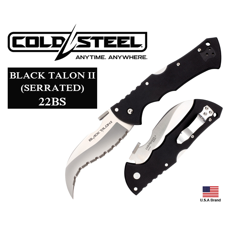 美國Cold Steel冷鋼折刀Black Talon 2全鋸齒鳥嘴型S35VN粉末鋼G10柄【CS22BS】
