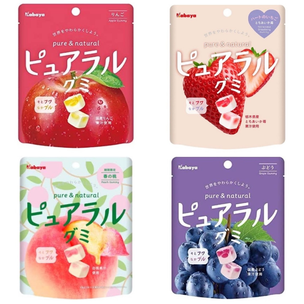 {現貨} 日本🇯🇵卡巴🔥雙層水果軟糖 Pureral 日本軟糖 Kabaya 葡萄 草莓 方塊軟糖 完熟白桃方塊軟糖 5