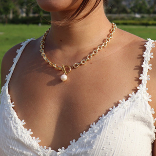 【𝓥𝓪𝔃𝔃𝓵𝓮®︎】OT Pearl Necklace 手殘救星！OT扣珍珠造型鎖骨鏈 18k金項鍊 天然淡水珍珠