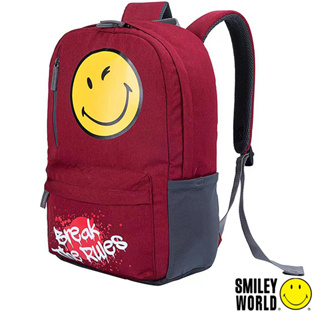 【SMILEY WORLD 】青春學院風系列後背包 旅遊包 環保材質 布料耐磨 (紅)