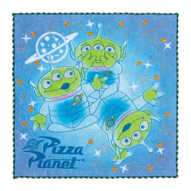 Marushin 丸真 迪士尼 玩具總動員 滾邊刺繡純棉小方巾 三眼怪 披薩星球 RS70099