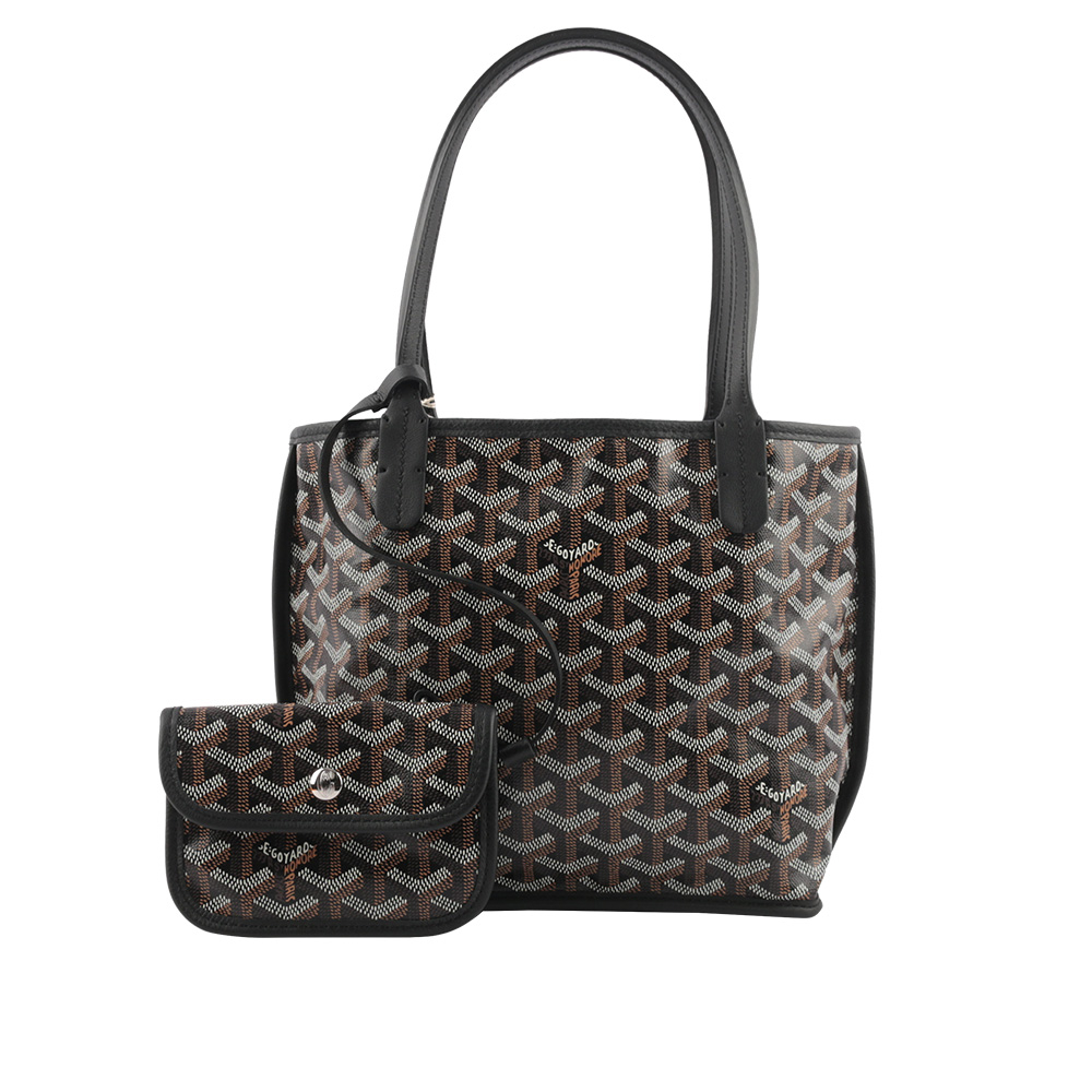 GOYARD Anjou 帆布及皮革雙面可用迷你手提包(黑色) ANJOUSMINCG51TY51P