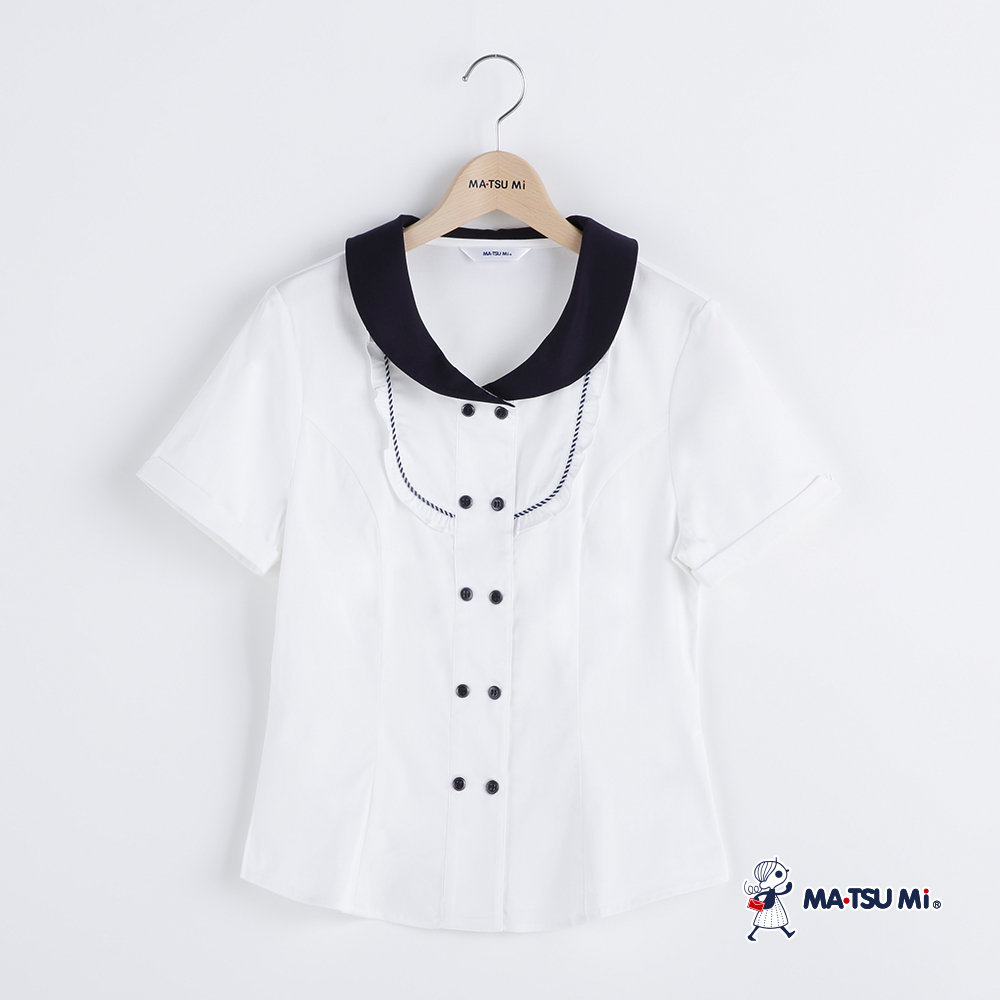 MA‧TSU Mi 撞色翻領海軍風排釦設計襯衫(白)