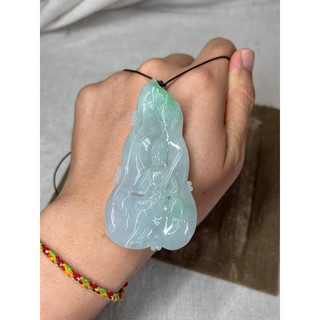 早期收藏老料冰透陽綠翡翠玉雕藝術魚籃觀音玉佩玉墜