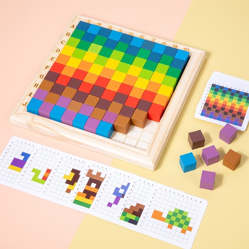 木質方塊拼圖積木 彩虹方塊積木；可當馬賽克系列拼圖  方塊積木 方型積木 方形疊疊樂 木製馬賽克積木 方塊疊疊樂