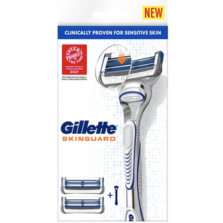 【Gillette 吉列】Skinguard 紳適系列 刮鬍刀(1刀架2刀頭 獨家吸震緩衝科技 英國皮膚學會認可