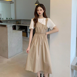 SLEEP-夏天洋裝 假兩件連衣裙設計感溫柔風收腰顯瘦小個子長裙子女裝