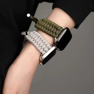 尼龍編織傘繩錶帶 適用 apple watch 蘋果錶帶 iwatch SE 1-8代通用 夏季透氣運動錶帶 可調節錶帶