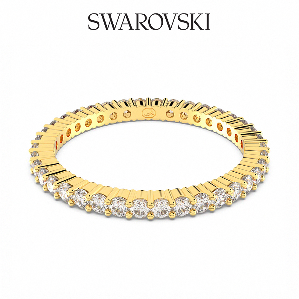 SWAROVSKI 施華洛世奇 Vittore 戒指 圓形切割, 白色, 鍍金色色調 55