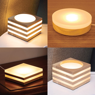 【許願精靈】USB LED小夜燈 磨砂霧面壓克力夾心 氣氛燈 礦石水晶 燈光展示底座