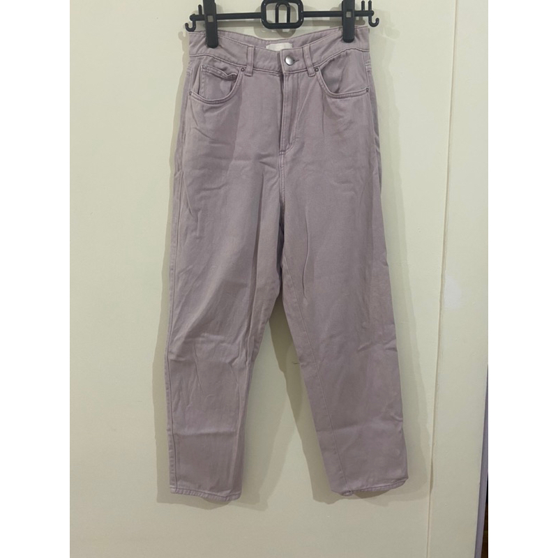 H&amp;M 牛仔高腰褲 直筒褲 窄褲 粉紫色 芋頭紫