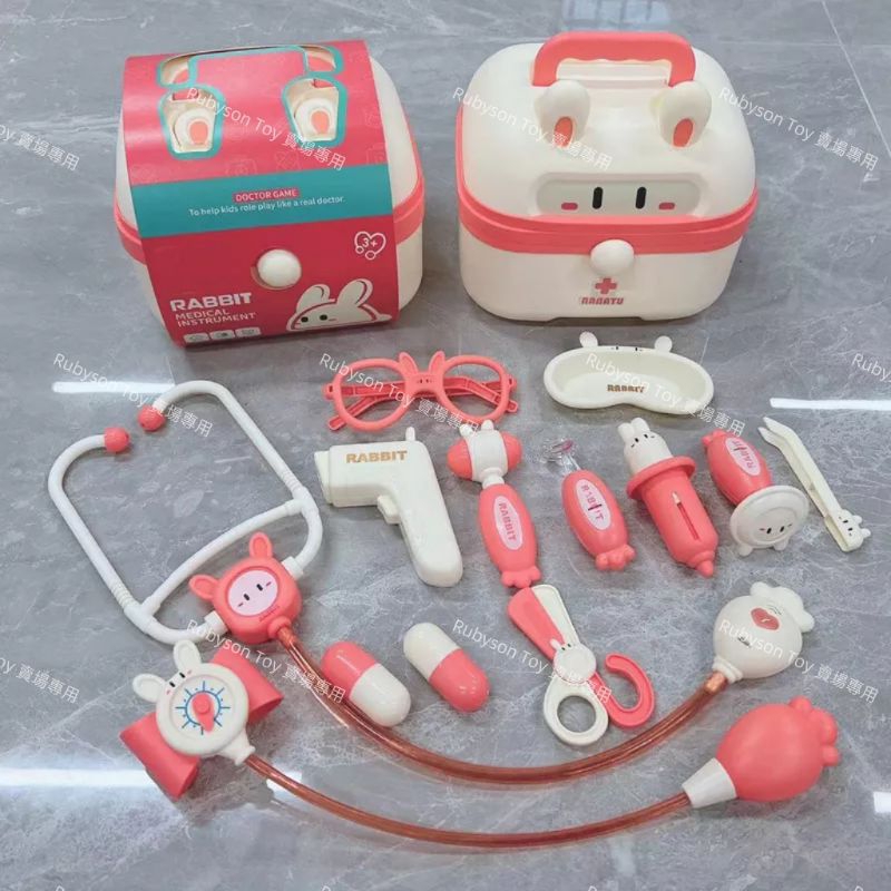 🎀台灣現貨🎀兔子醫療工具收納盒14件組（14:00前下單當天寄）生日禮物 交換禮物 醫療工具玩具 看醫生玩具