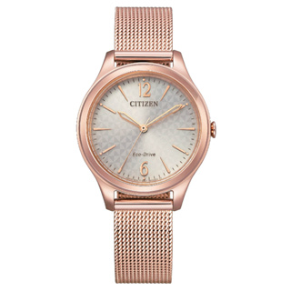 CITIZEN 星辰【EM0508-80X】光動能幾何紋路米蘭錶帶女錶-玫瑰金 / 32mm