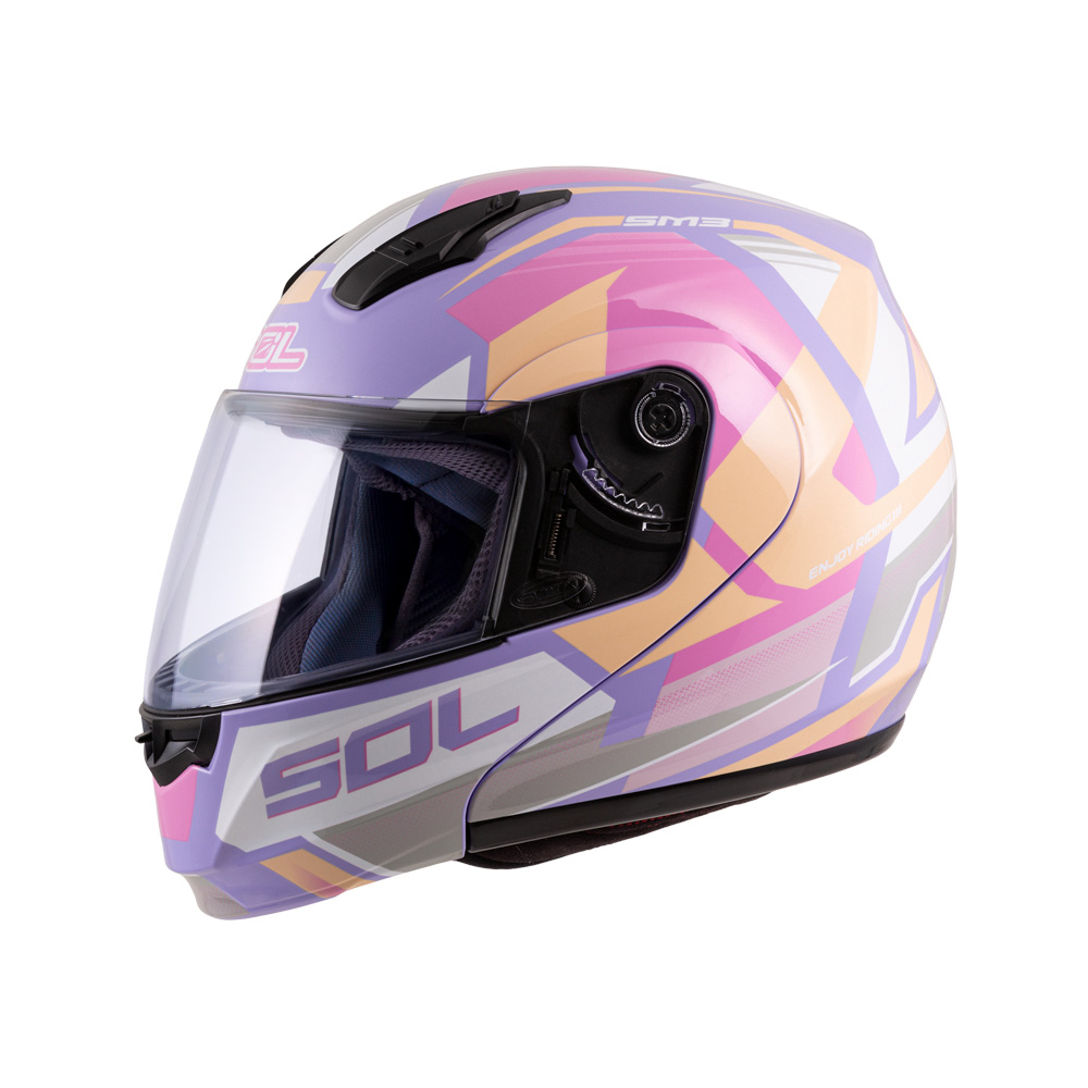 【SOL Helmets】SM-3可掀式安全帽 (原子動力_紫/粉黃) ｜ SOL安全帽官方商城