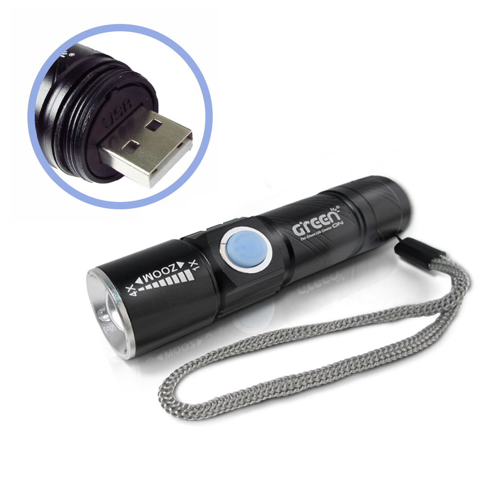 【GREENON】強光USB充電手電筒 變焦手電筒 精緻迷你 便於攜帶 小資女專屬 Micro USB 露營