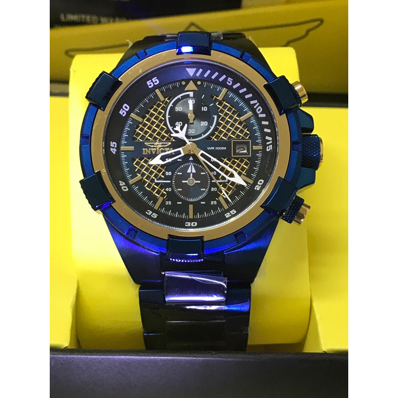 全新正品INVICTA英威塔/日本石英機芯計時兩眼/錶圈可轉/指針夜光/防水100m/藍鋼錶帶男士流行腕錶