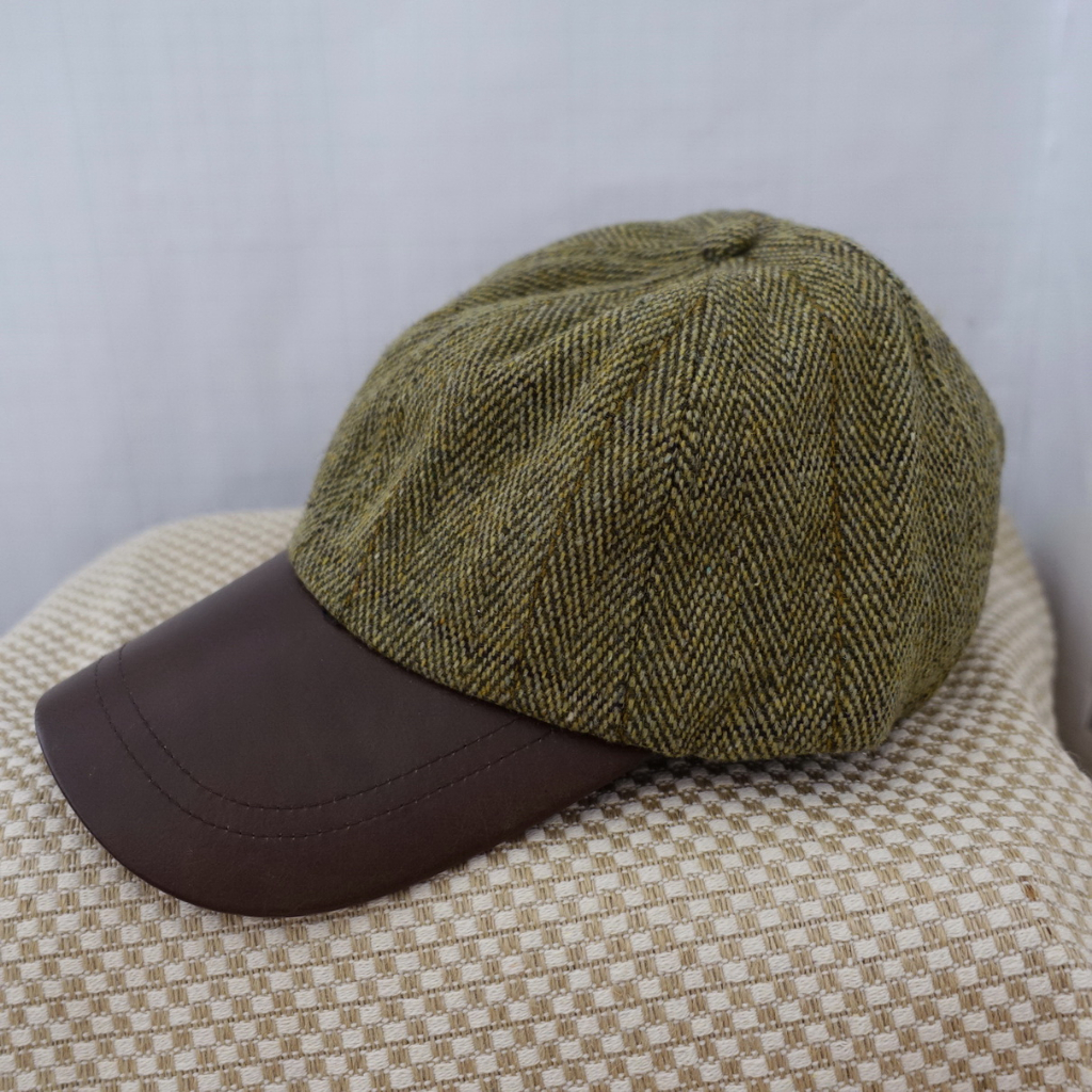 美國專櫃 毛料 棕綠色 棒球帽 咖啡色 牛皮帽沿 英國風 紳士帽 運動帽 真皮帽沿 帽圍可調節