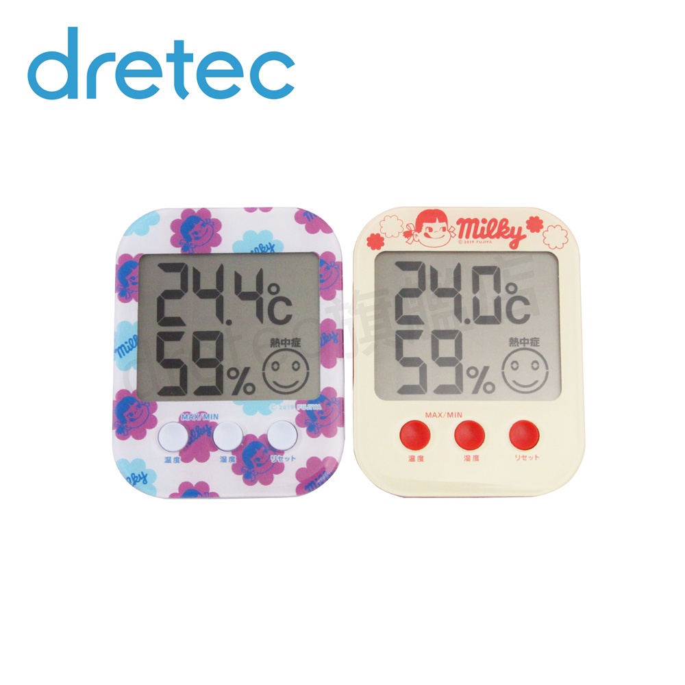 【dretec旗艦店】日本 dretec x不二家聯名款歐菲普拉斯中暑流感溫濕度警示計 O-251RDFA2/BLFA