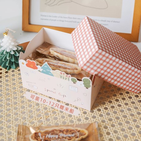 手繪紙盒 禮品烘培包裝紙盒 禮品盒 格紋手作包裝盒 餅乾甜點 創意包裝盒  鳳梨酥焦糖杏仁餅乾甜甜圈 包裝紙盒