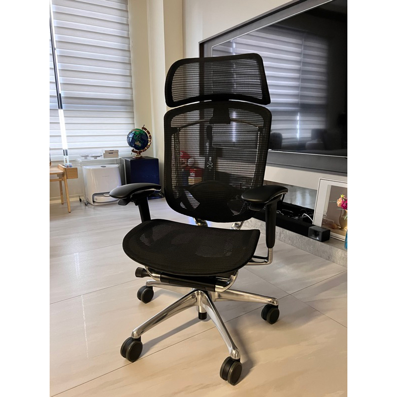 日本 omamura Contessa II 黑網黑框 大黑網頭枕 拋光椅腳 人體工學椅 電腦椅 辦公椅 二手美品