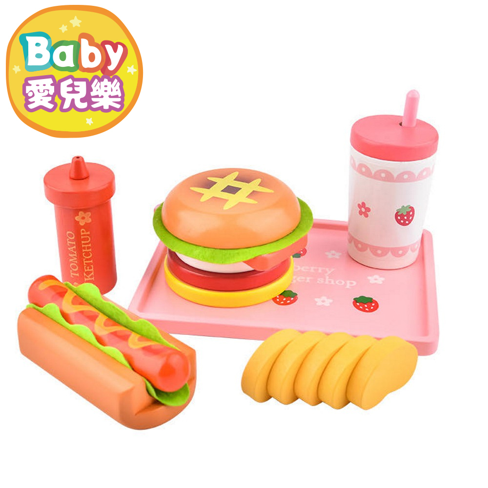 ʙᴀʙʏ愛兒樂  台灣現貨 ❁ 依旺Toywoo 木製漢堡熱狗6件組 木製玩具 扮家家酒玩具 兒童玩具
