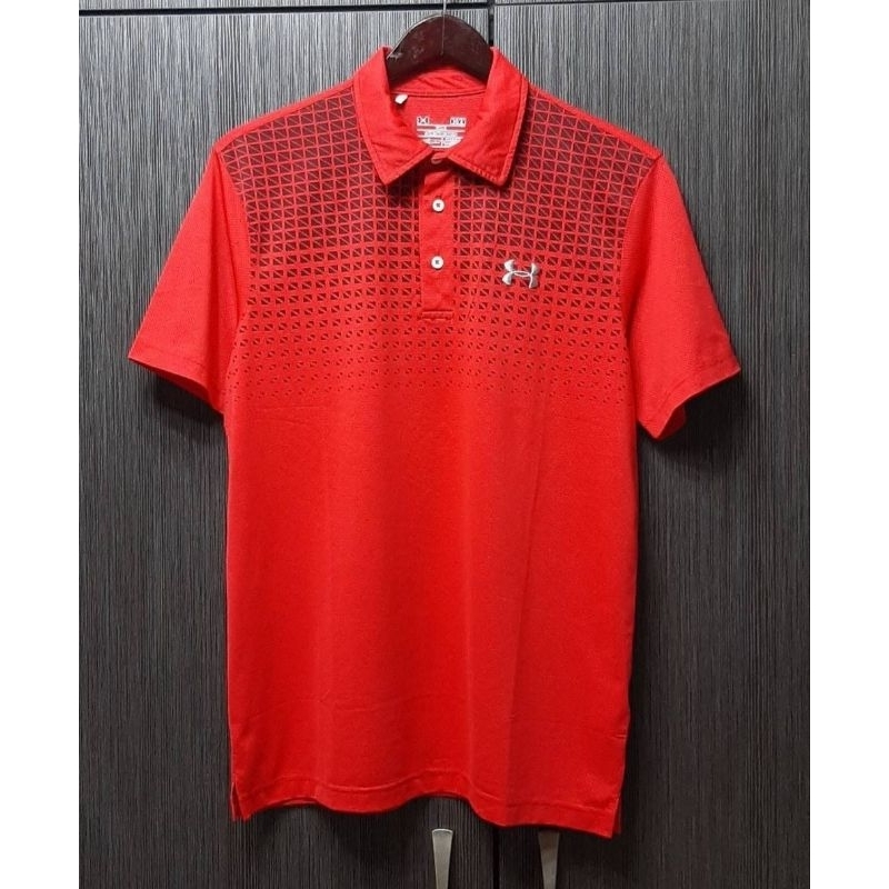 正品UNDER ARMOUR 安德瑪 LOOSE 男紅色吸濕排汗短袖POLO衫M