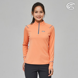 ADISI 女SUNCOOL抑菌半門襟長袖排汗衣(連袖) AL2311032 (S-XL) 杏黃蜜桃｜防曬 抗UV 抗菌