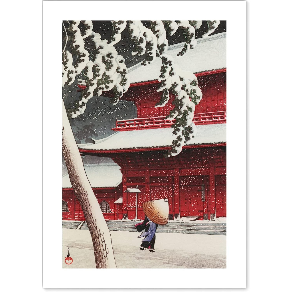 【日本製日本畫海報】川瀨巴水「東京芝增上寺的二十景 (浮世繪 )」A2 尺寸 繪畫藝術複製海報