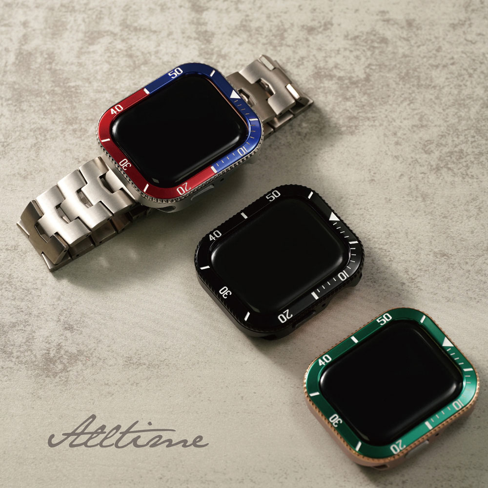 【AllTime】極奢設計款｜水鬼鋼殼 × 鏤空鈦 Apple watch錶帶套組 44 / 45mm