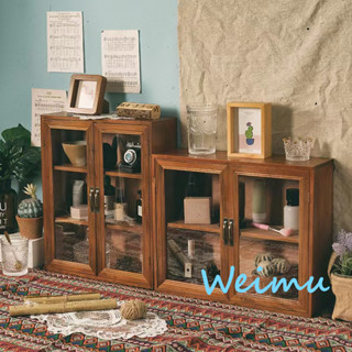 Weimu❀【臺灣現貨】日式杯子置物櫃 案頭化妝品展示架子 日式木質復古玻璃收納盒 護膚品防塵 公仔收納 收納展示櫃