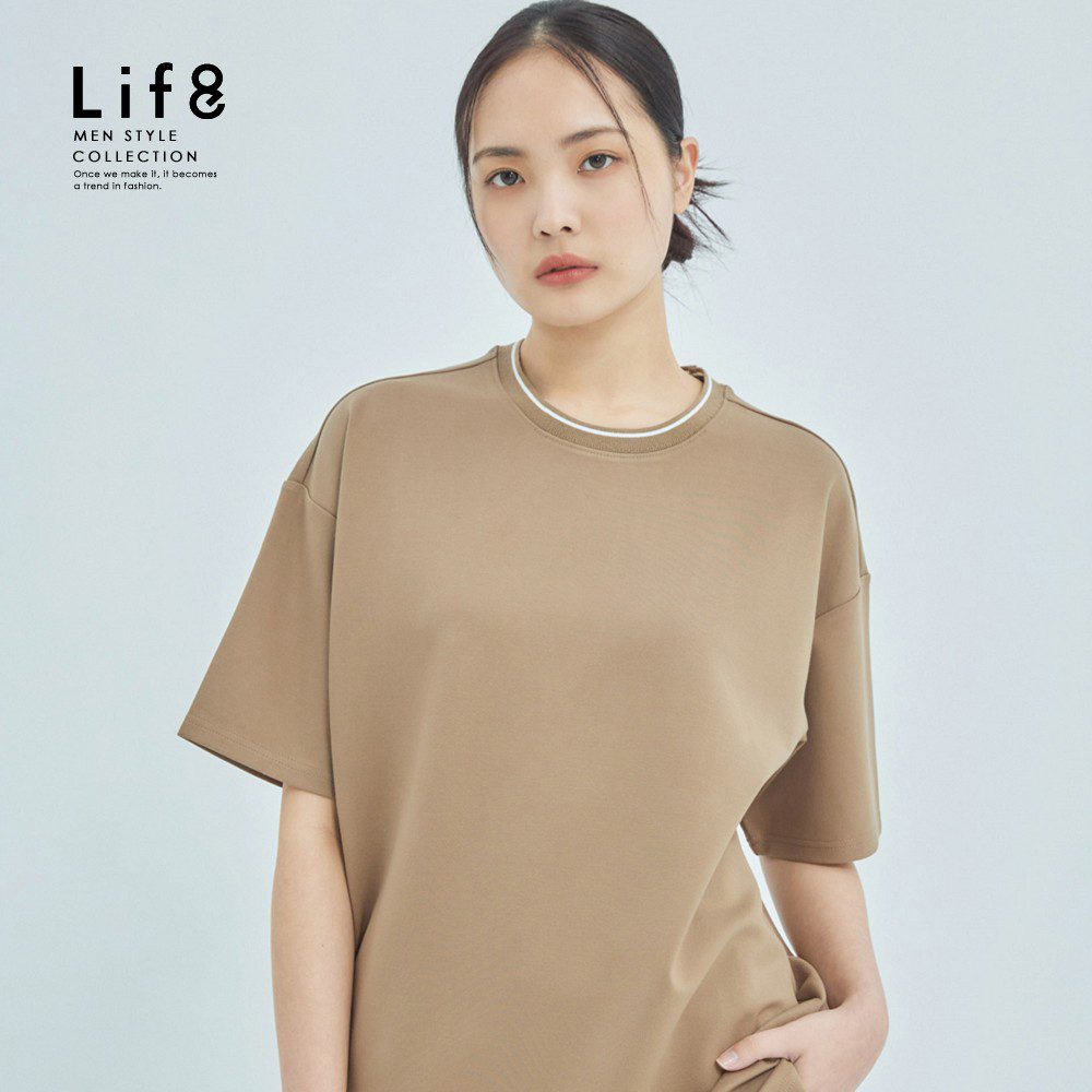 Life8-EVENLESS 重磅 簡約織紋 寬版短袖上衣-71013
