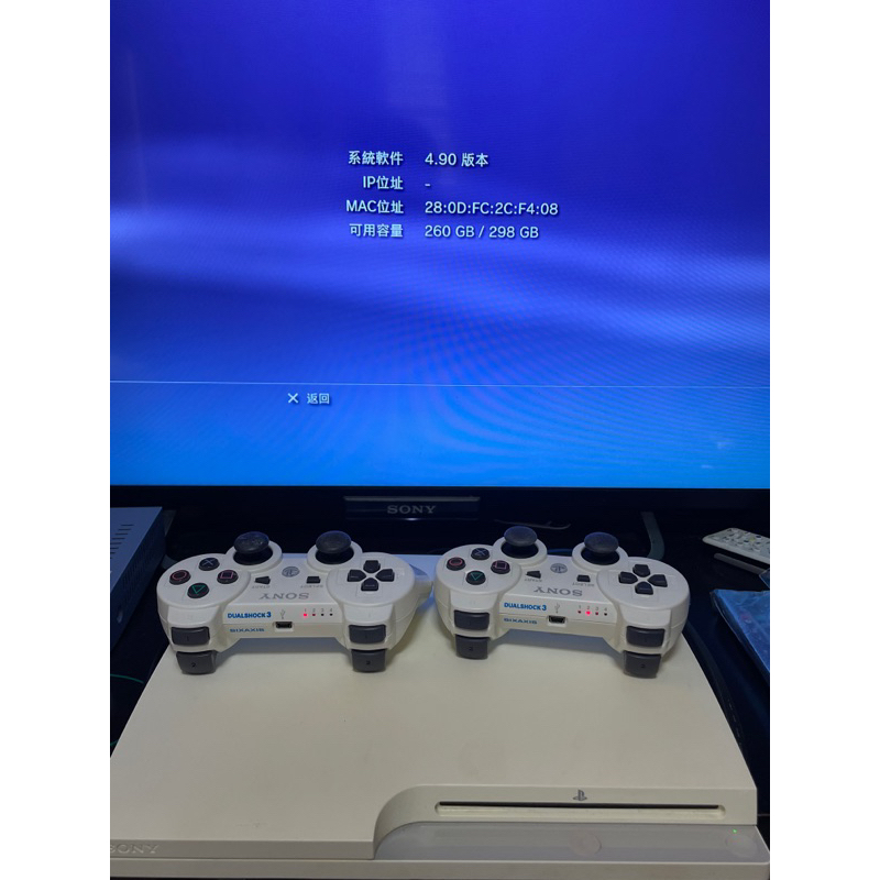 SONY PS3 slim 薄型主機 。白色。320gb 雙手把與線材。已清潔。已更新4.9版。中古二手。遊戲機。主機