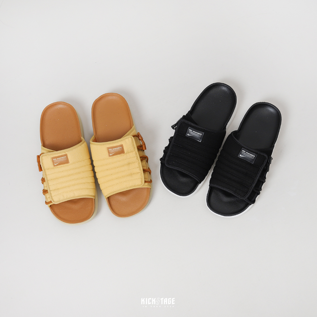 NIKE ASUNA 2 SLIDES 土黃 黑色 標籤LOGO 抽繩束帶 可調整 拖鞋 男女鞋【DX6865】