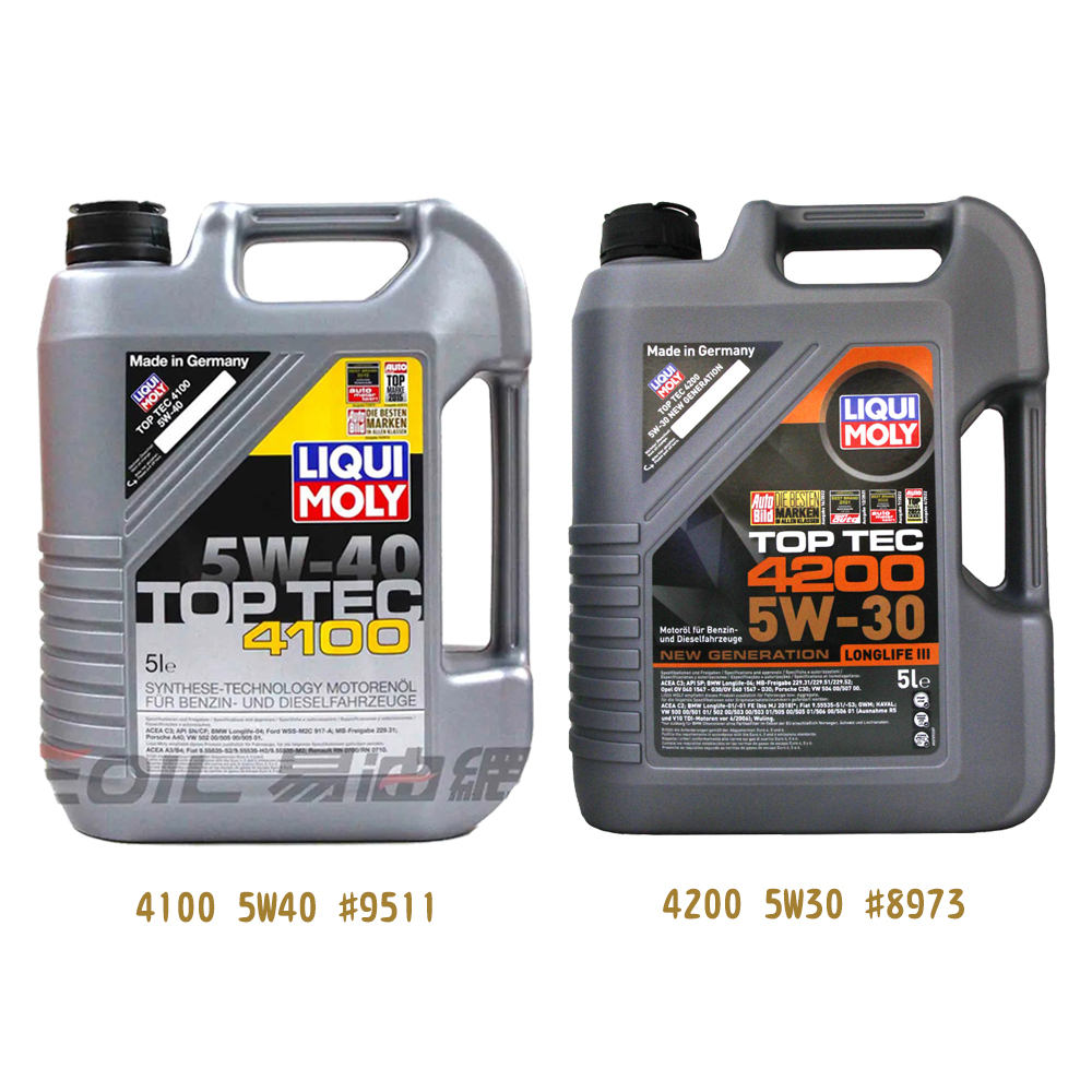 【易油網】LIQUI MOLY TOP TEC 4100/4200 5W30/5W40 合成機油 5L