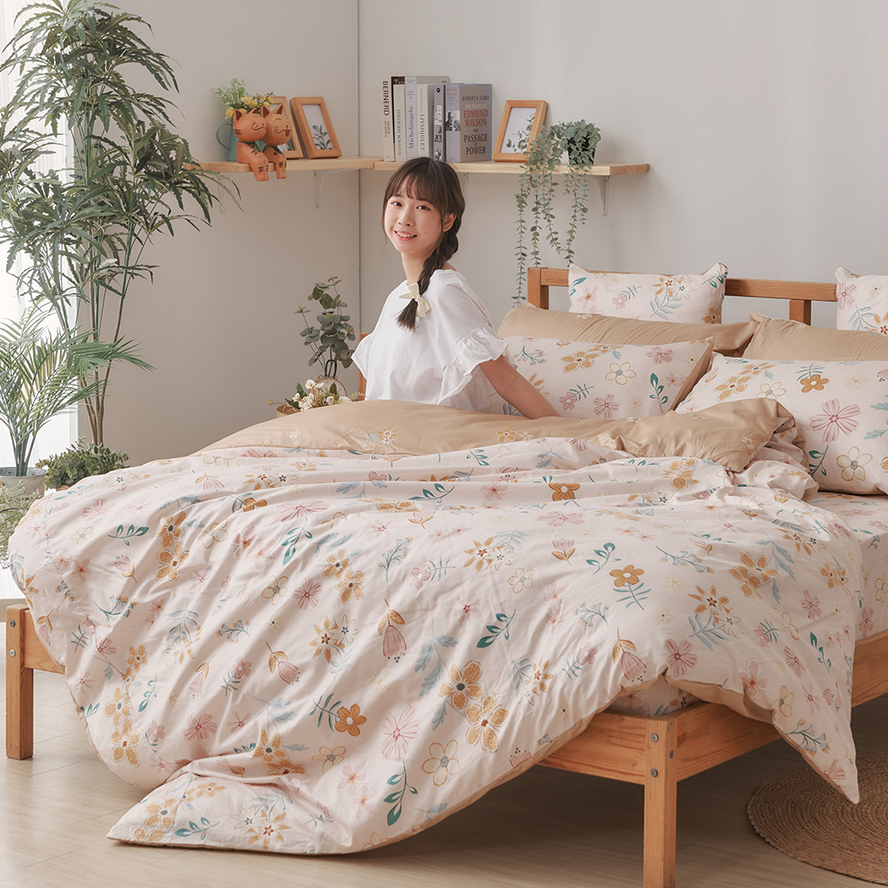 戀家小舖 台灣製床包 雙人床包 薄被套 床單 和風花韻 100%精梳棉 床包被套組 含枕套 60支精梳棉