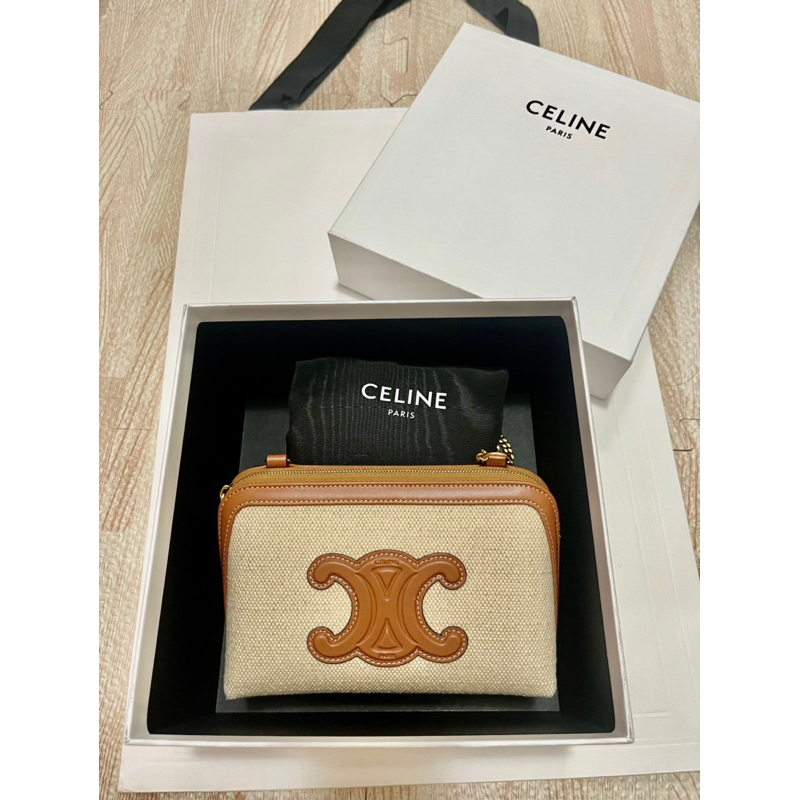 全新正品附購證 Celine 貝殼包 凱旋門 logo包 鏈條包 化妝包
