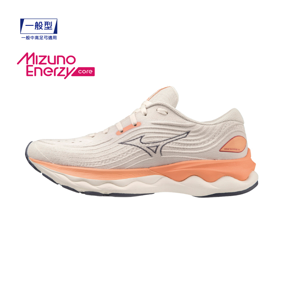 Mizuno 美津濃  女款 慢跑鞋 WAVE SKYRISE 4 一般型 柔軟 穩定 -米橘- J1GD230972