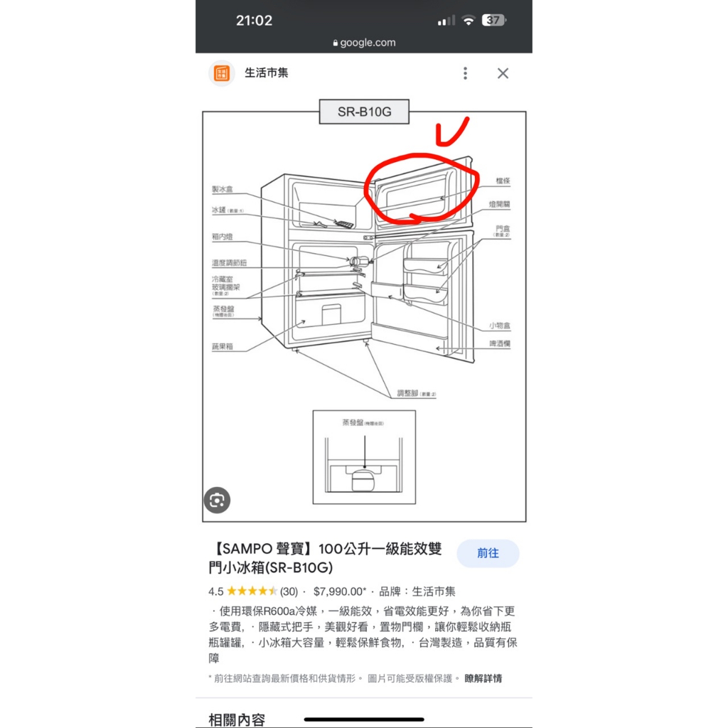 門條 膠條 門磁條 門環 橡膠圈.冷凍門內擋條_適用聲寶小冰箱SR-B10G、SR-A10G、SR-B10、SR-N10