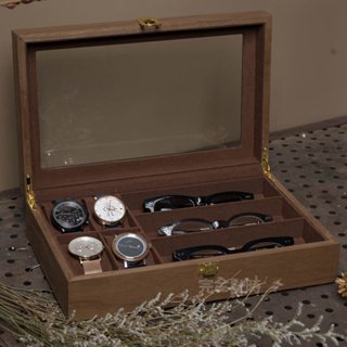 【台灣現貨】深木紋實木眼鏡/手錶收藏盒(木H43E) 錶盒 眼鏡盒 收藏盒