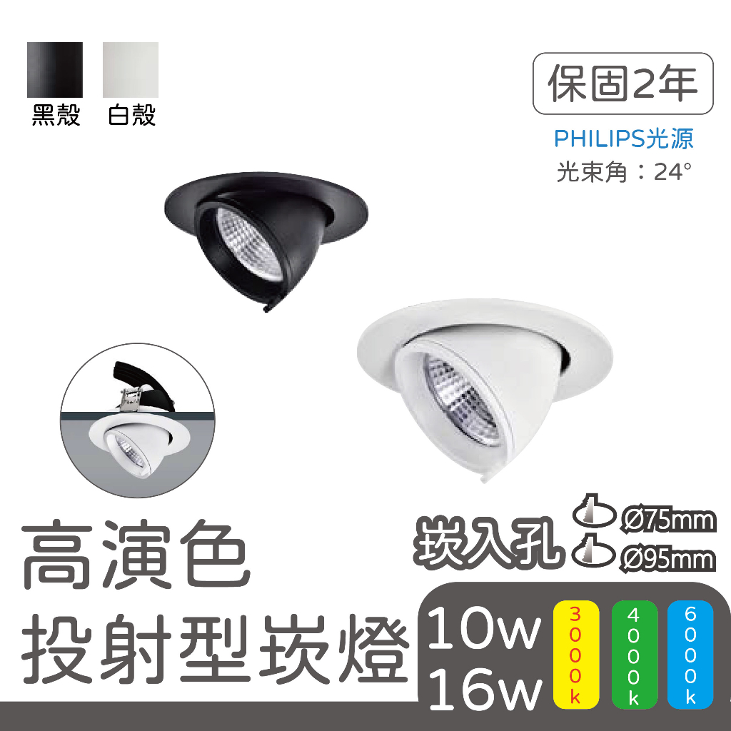 ⚡最新出廠⚡LED-10W/16W/7.5cm/9.5cm高演色伸縮投射聚光崁燈象鼻燈(白/黑)飛利浦光源JB31872