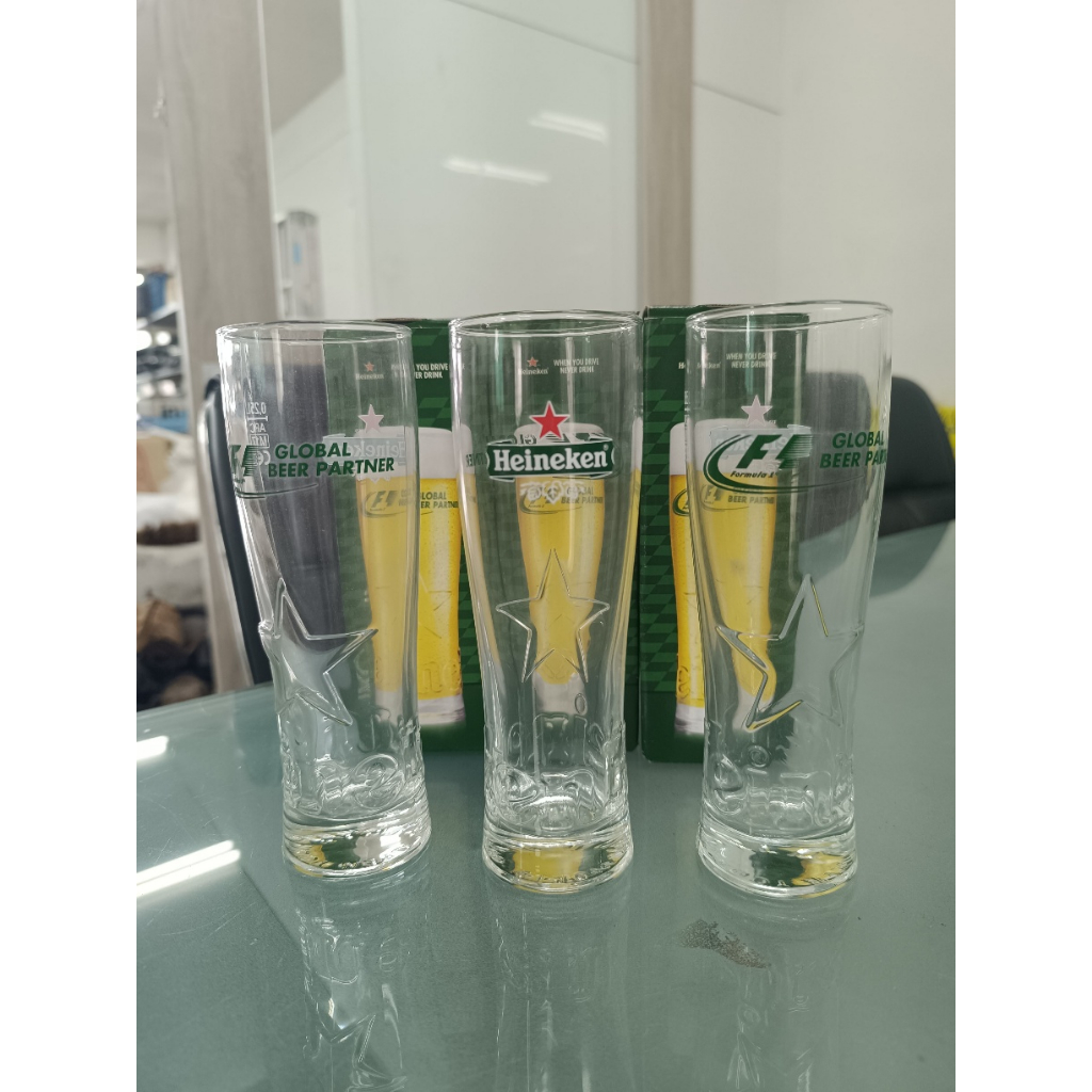 海尼根限量絕版啤酒杯 立體浮雕五芒星商標