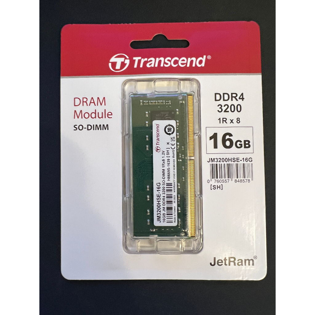 【Transcend 創見】 16GB JetRam DDR4 3200 筆記型記憶體 (JM3200HSE-16G)