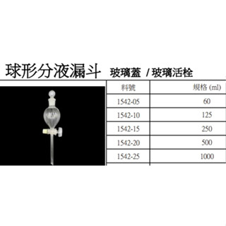 球型分液漏斗 玻璃蓋 玻璃活栓 分液漏斗 60/125/250/500/1000ml 含稅