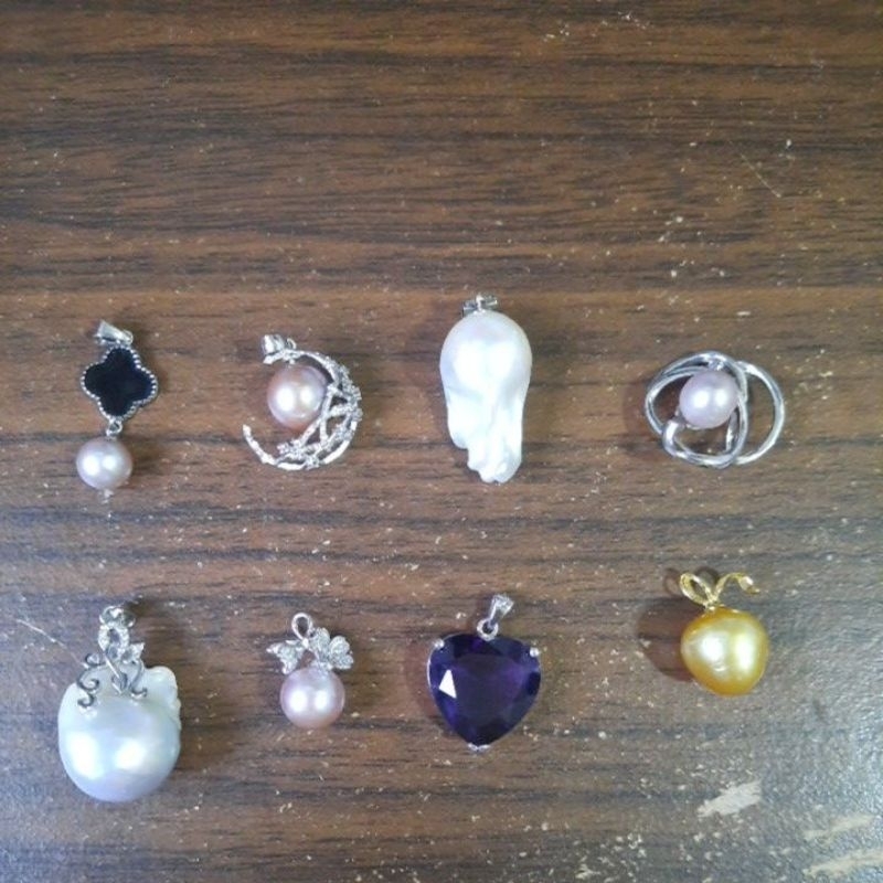 紫水晶墜子，和各式不同珍珠純銀墜