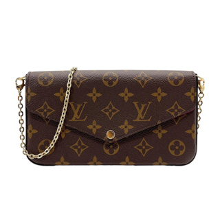 Louis Vuitton Pochette Felicie 字花帆布鍊帶斜揹/手拿包(M81896-咖)