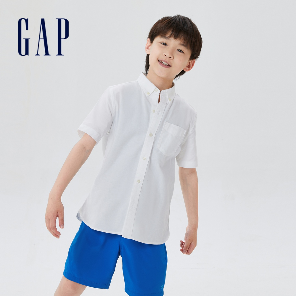 Gap 男童裝 短袖襯衫-白色(426043)