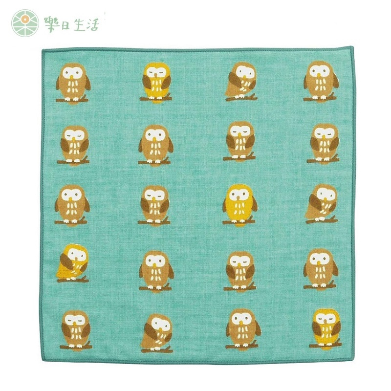 【濱文様】貓頭鷹圖案 手帕 小方巾 毛巾 💯%棉 日本製