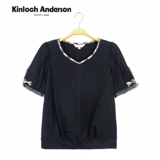 【金安德森女裝】 V領短袖上衣 氣質格紋滾邊蕾絲T恤 黑色 KA0753029 Kinloch Anderson
