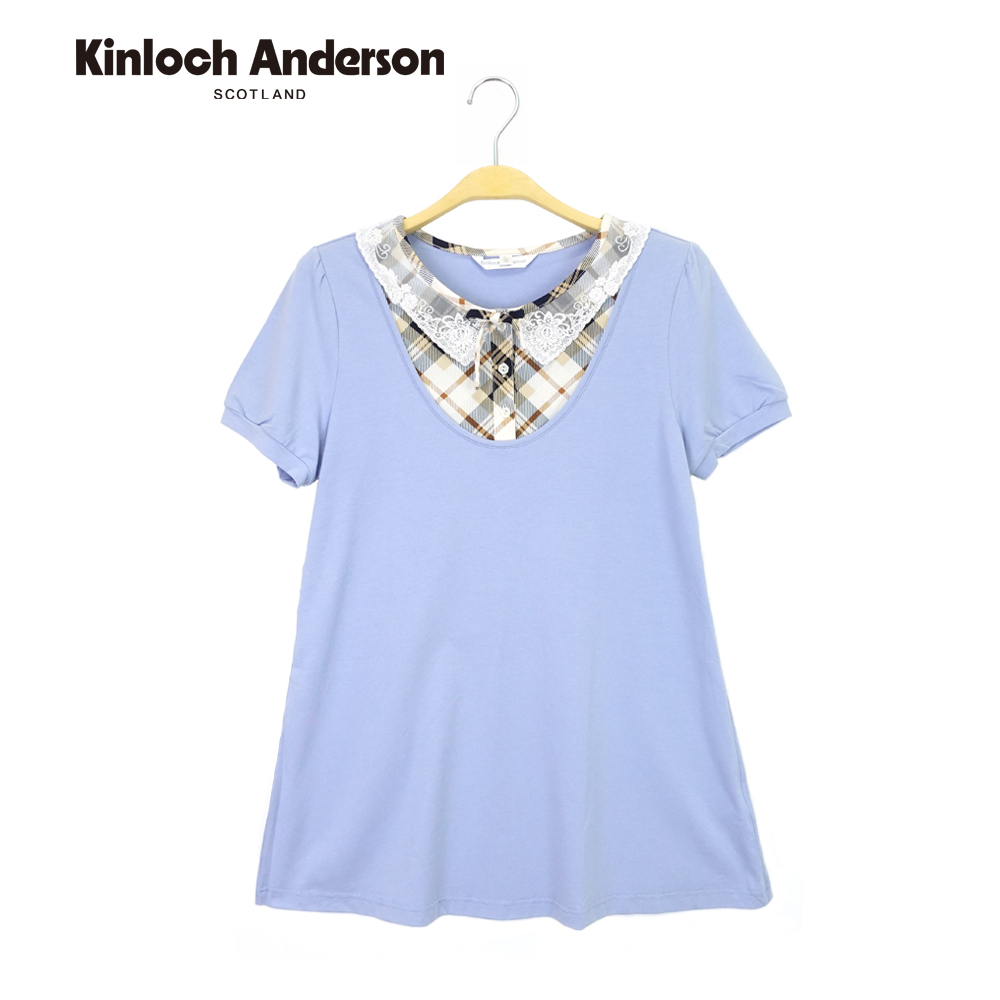 【金安德森女裝】 圓領短袖上衣 氣質領蕾絲剪接格布假兩件T恤 KA075531261 Kinloch Anderson