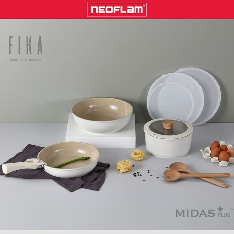 【免運-台灣現貨】可拆可堆疊【Neoflam】FIKA Midas Plus陶瓷塗層鍋具8件組 (IH爐適用/不挑爐具)